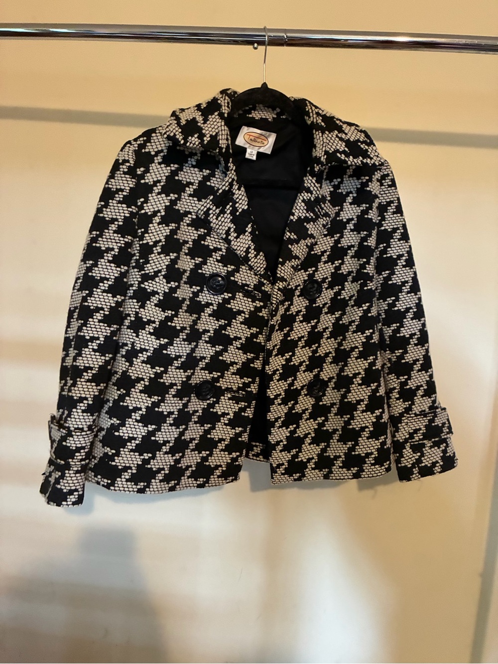 Talbots Black and White Houndstooth Peacoat